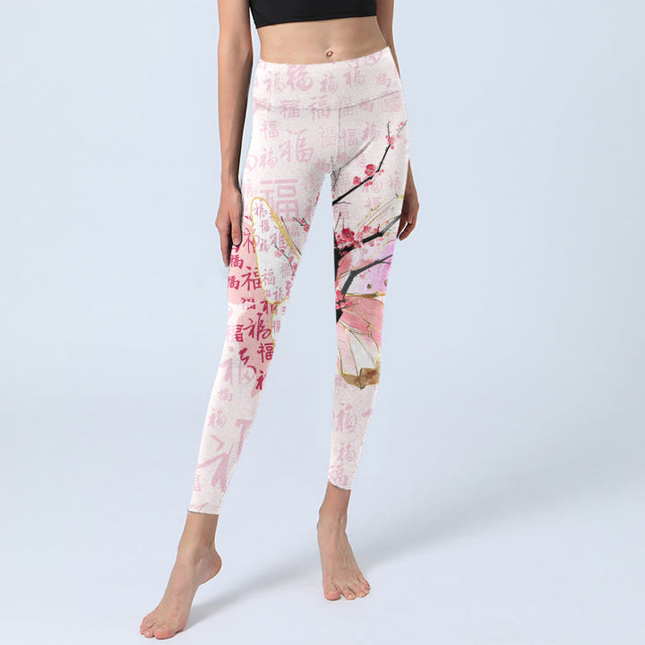 Leggings de sport imprimés Buddha Stones, papillon, fleur de prunier, personnage Fu, pantalons de yoga pour femmes - image 5