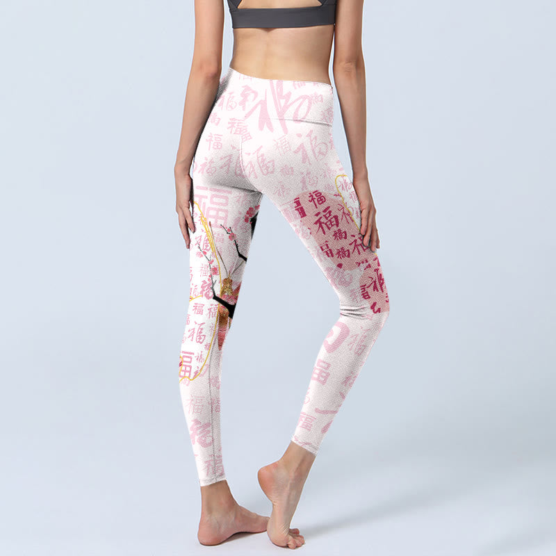 Leggings de sport imprimés Buddha Stones, papillon, fleur de prunier, personnage Fu, pantalons de yoga pour femmes - image 4