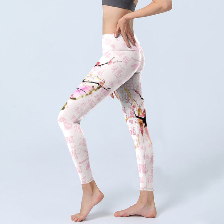 Leggings de sport imprimés Buddha Stones, papillon, fleur de prunier, personnage Fu, pantalons de yoga pour femmes - image 3