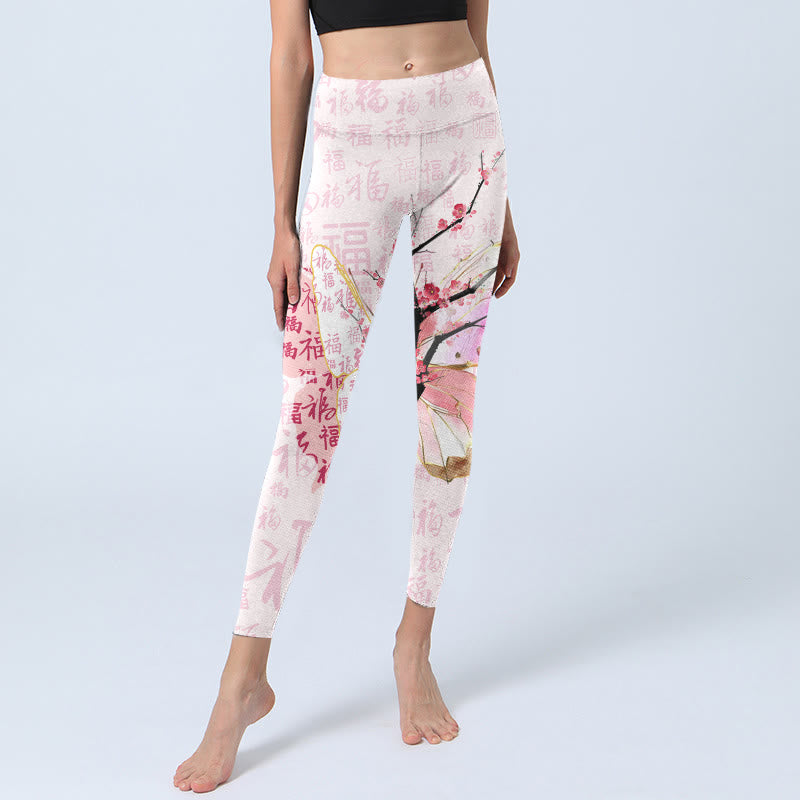 Leggings de sport imprimés Buddha Stones, papillon, fleur de prunier, personnage Fu, pantalons de yoga pour femmes - image 6