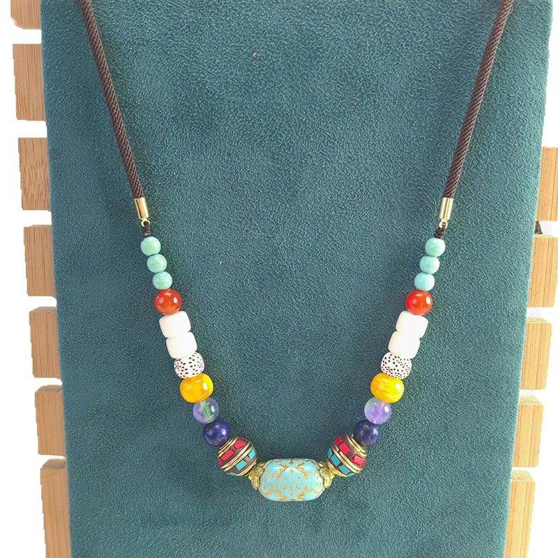 Collier pendentif en perles turquoises tibétaines faites à la main avec Buddha Stones - image 7
