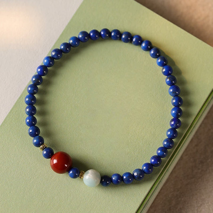 Bracelet positif en perles ultra-fines de lazurite, lapis-lazuli et agate, composé de petites Buddha Stones de positivité - image 8