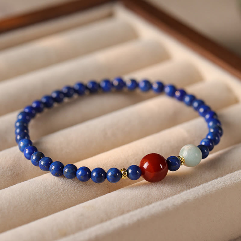 Bracelet positif en perles ultra-fines de lazurite, lapis-lazuli et agate, composé de petites Buddha Stones de positivité - image 2