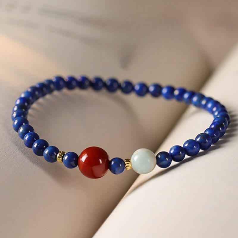 Bracelet positif en perles ultra-fines de lazurite, lapis-lazuli et agate, composé de petites Buddha Stones de positivité - image 3