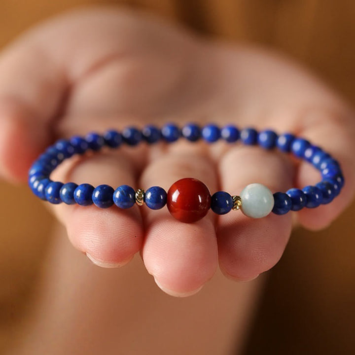 Bracelet positif en perles ultra-fines de lazurite, lapis-lazuli et agate, composé de petites Buddha Stones de positivité - image 10