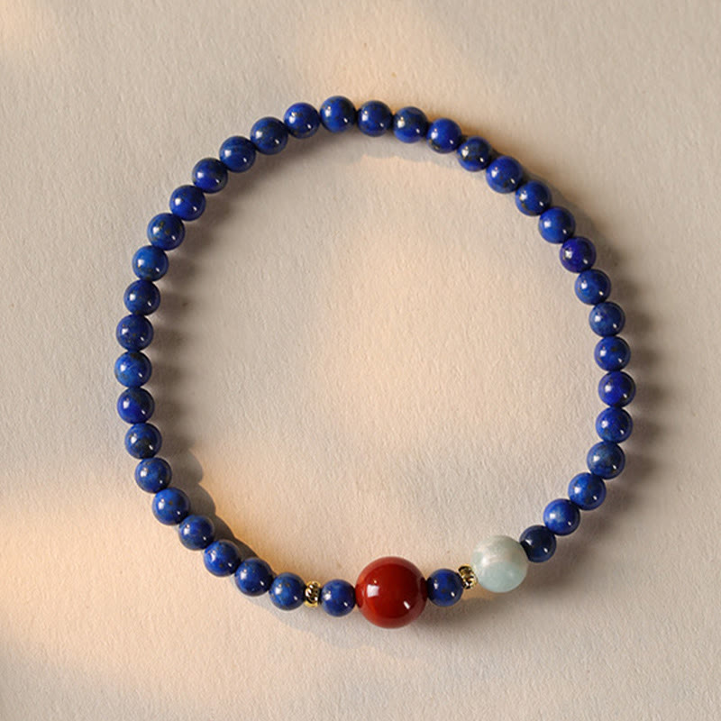 Bracelet positif en perles ultra-fines de lazurite, lapis-lazuli et agate, composé de petites Buddha Stones de positivité - image 1