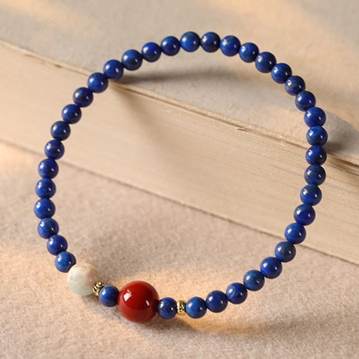 Bracelet positif en perles ultra-fines de lazurite, lapis-lazuli et agate, composé de petites Buddha Stones de positivité - image 7