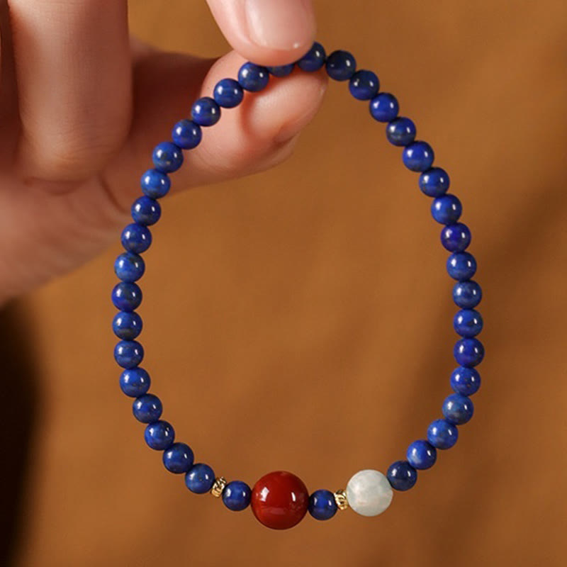 Bracelet positif en perles ultra-fines de lazurite, lapis-lazuli et agate, composé de petites Buddha Stones de positivité - image 6