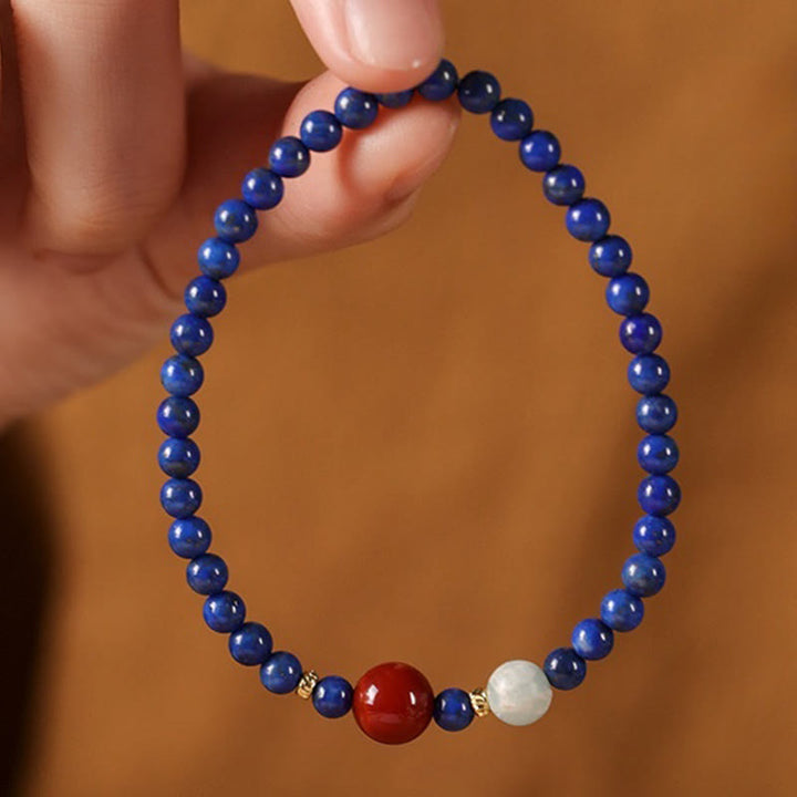 Bracelet positif en perles ultra-fines de lazurite, lapis-lazuli et agate, composé de petites Buddha Stones de positivité - image 6