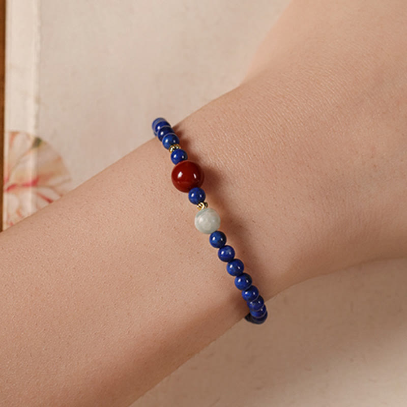 Bracelet positif en perles ultra-fines de lazurite, lapis-lazuli et agate, composé de petites Buddha Stones de positivité - image 4