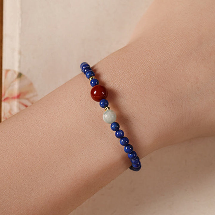 Bracelet positif en perles ultra-fines de lazurite, lapis-lazuli et agate, composé de petites Buddha Stones de positivité - image 4