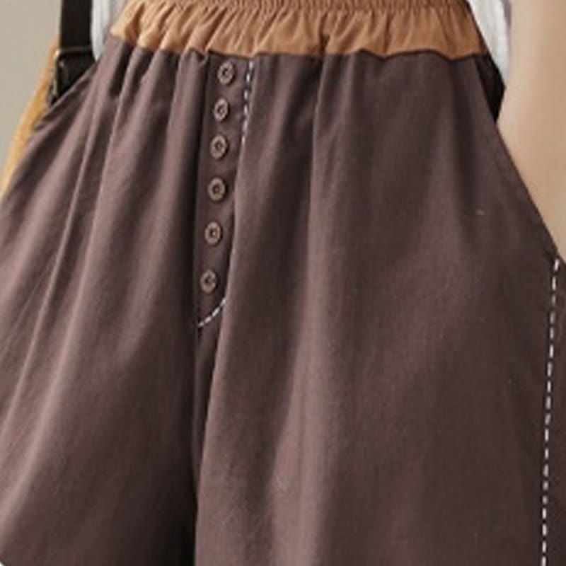 Pantalon Buddha Stones décontracté en coton et lin pour femme, couleur unie, patchwork, avec ceinture élastique et poches, style printemps