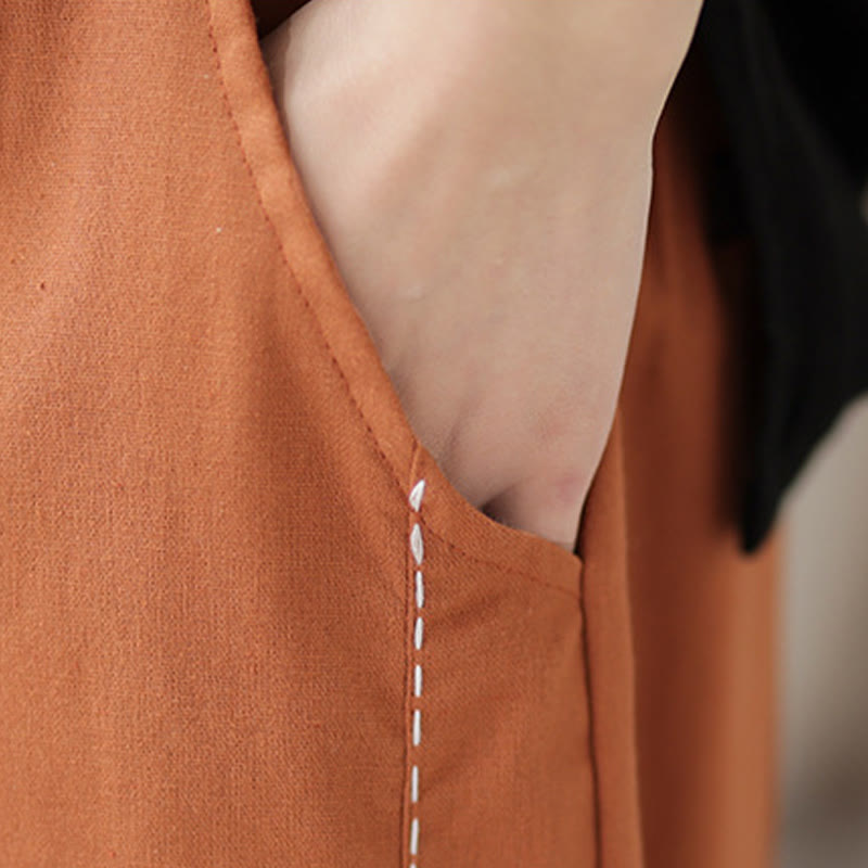 Pantalon Buddha Stones décontracté en coton et lin pour femme, couleur unie, patchwork, avec ceinture élastique et poches, style printemps - image 14