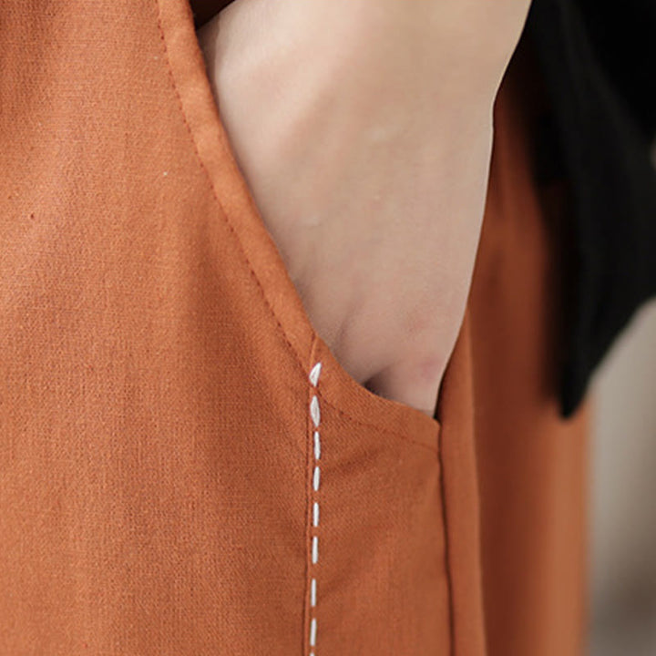 Pantalon Buddha Stones décontracté en coton et lin pour femme, couleur unie, patchwork, avec ceinture élastique et poches, style printemps - image 14