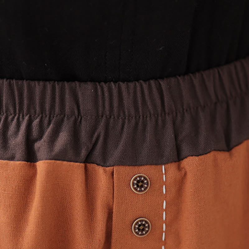 Pantalon Buddha Stones décontracté en coton et lin pour femme, couleur unie, patchwork, avec ceinture élastique et poches, style printemps