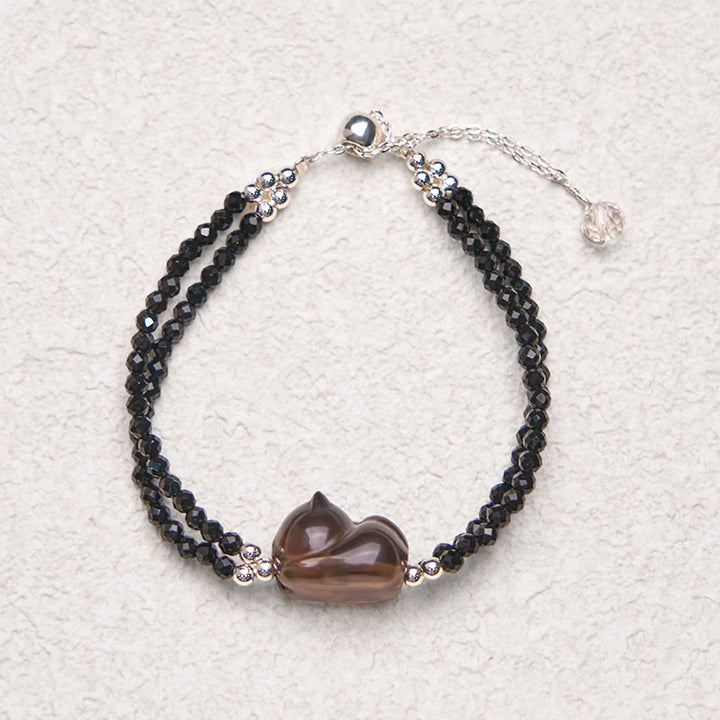 Bracelet double rang Courage Chat Buddha Stones en Obsidienne Glacée et Spinelle Noir - image 5
