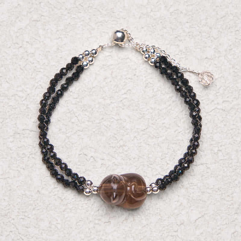 Bracelet double rang Courage Chat Buddha Stones en Obsidienne Glacée et Spinelle Noir - image 6