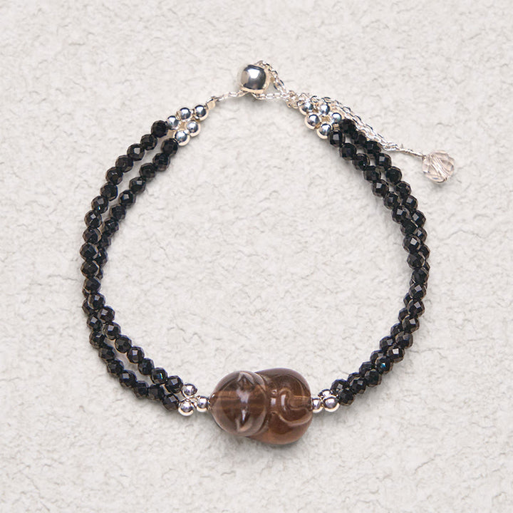 Bracelet double rang Courage Chat Buddha Stones en Obsidienne Glacée et Spinelle Noir - image 6