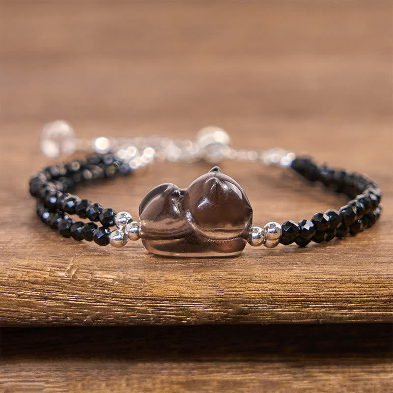Bracelet double rang Courage Chat Buddha Stones en Obsidienne Glacée et Spinelle Noir - image 2