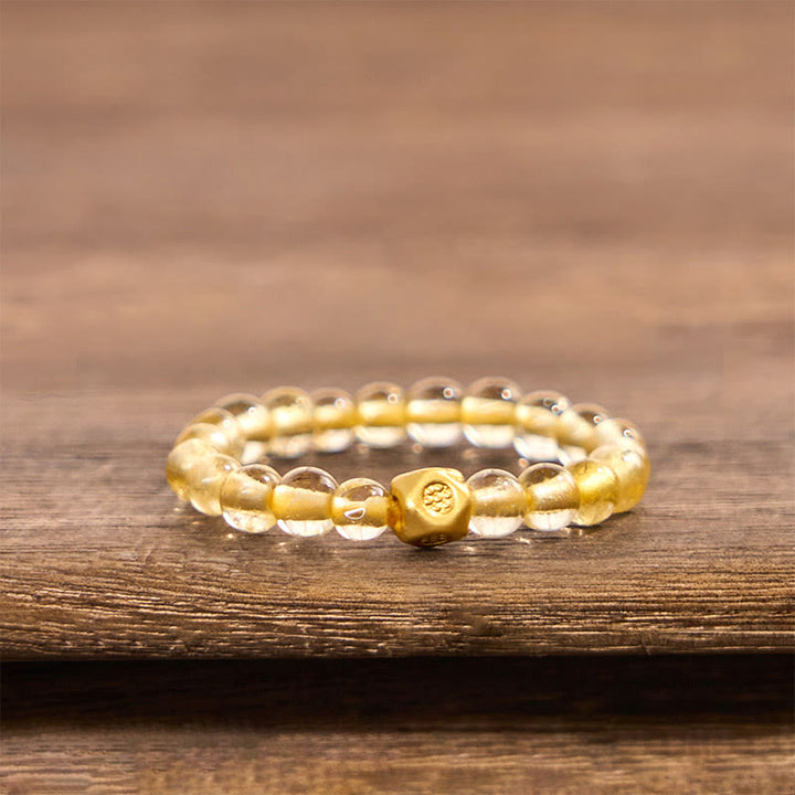 Bague élastique en perles de quartz rutile doré de 3 mm avec Buddha Stones