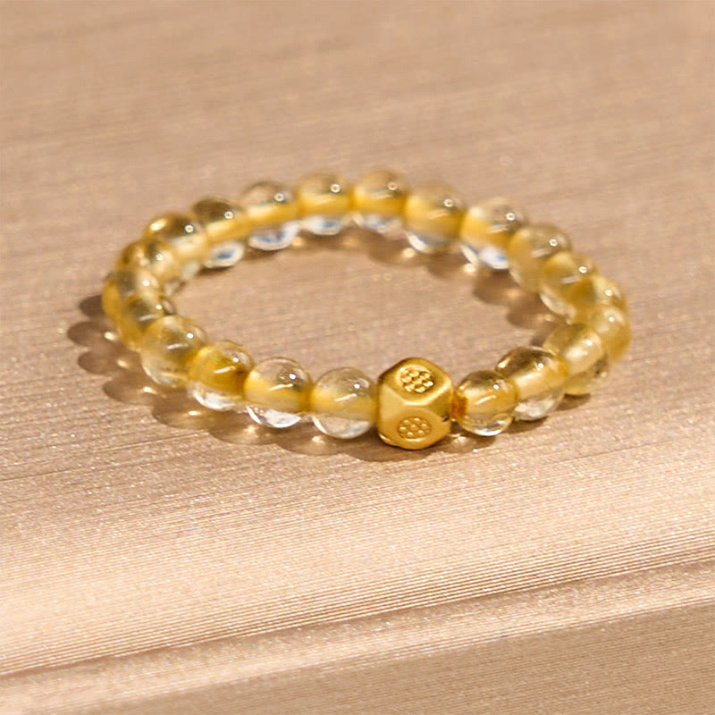 Bague élastique en perles de quartz rutile doré de 3 mm avec Buddha Stones