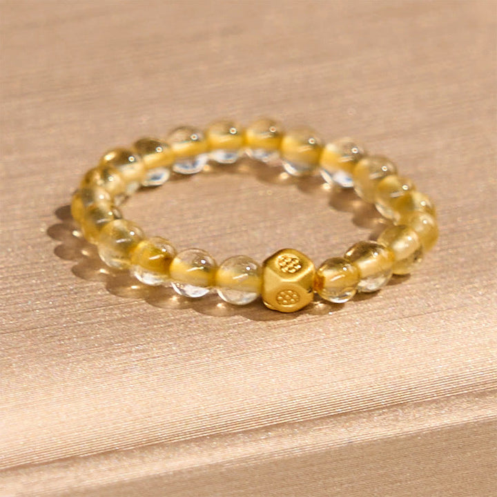 Bague élastique en perles de quartz rutile doré de 3 mm avec Buddha Stones
