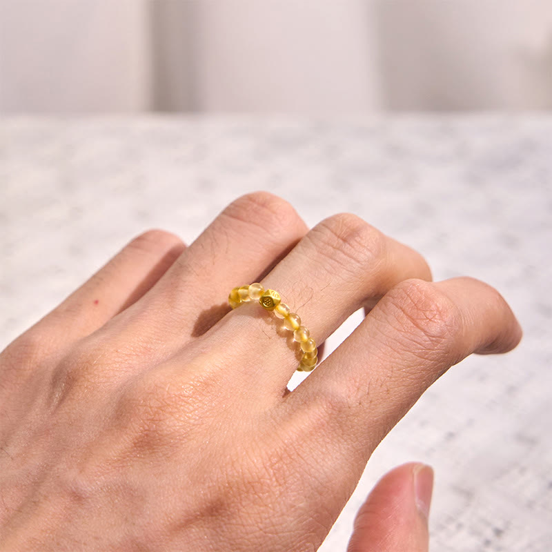 Bague élastique en perles de quartz rutile doré de 3 mm avec Buddha Stones