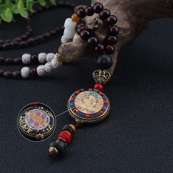 Buddha Stones tibétaines, perles en bois faites à la main, Om Mani Padme Hum Samantabhadra Bodhisattva, pendentif de collier de pureté - image 5