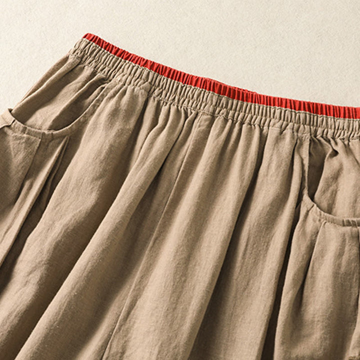 Pantalon sarouel décontracté en coton et lin avec broderie Buddha Stones pour femme, longueur 7-8, avec poches - image 2