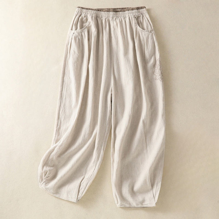 Pantalon sarouel décontracté en coton et lin avec broderie Buddha Stones pour femme, longueur 7-8, avec poches - Lin - US8-10，UK/AU12-14，EU40-42 (2XL) - image 6