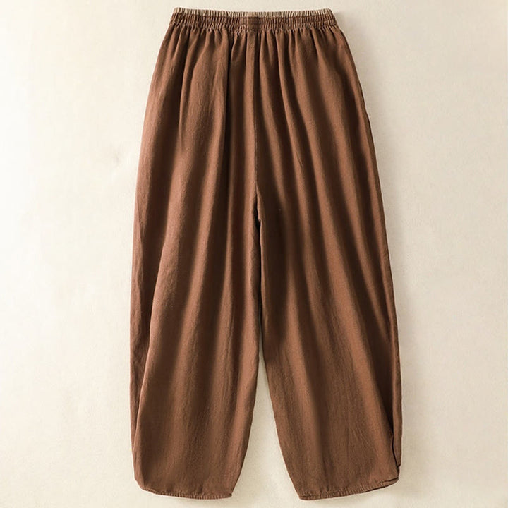 Pantalon sarouel décontracté en coton et lin avec broderie Buddha Stones pour femme, longueur 7-8, avec poches - image 24