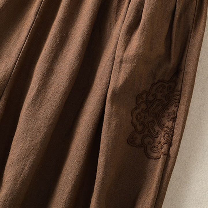 Pantalon sarouel décontracté en coton et lin avec broderie Buddha Stones pour femme, longueur 7-8, avec poches - image 27