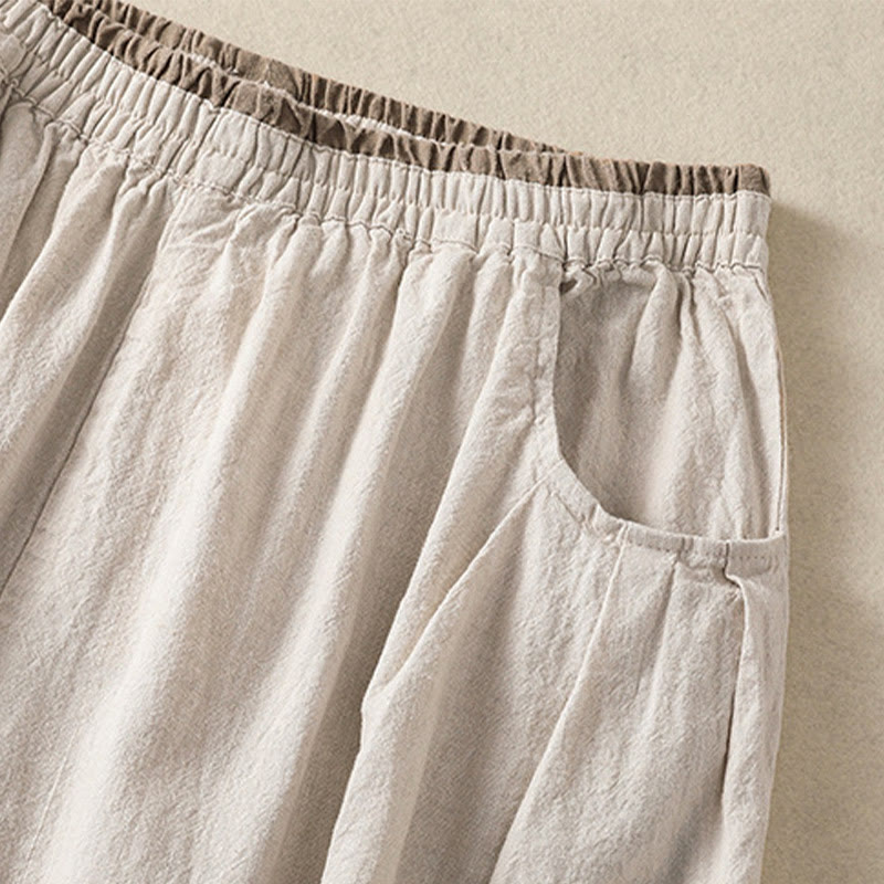 Pantalon sarouel décontracté en coton et lin avec broderie Buddha Stones pour femme, longueur 7-8, avec poches - image 9