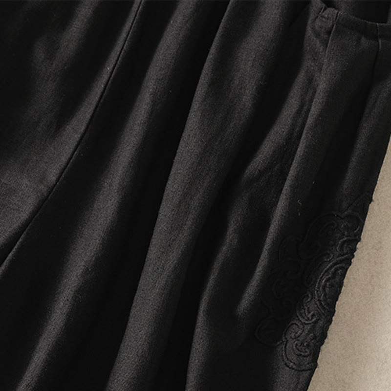 Pantalon sarouel décontracté en coton et lin avec broderie Buddha Stones pour femme, longueur 7-8, avec poches - image 33