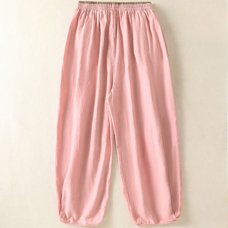 Pantalon sarouel décontracté en coton et lin avec broderie Buddha Stones pour femme, longueur 7-8, avec poches - image 17