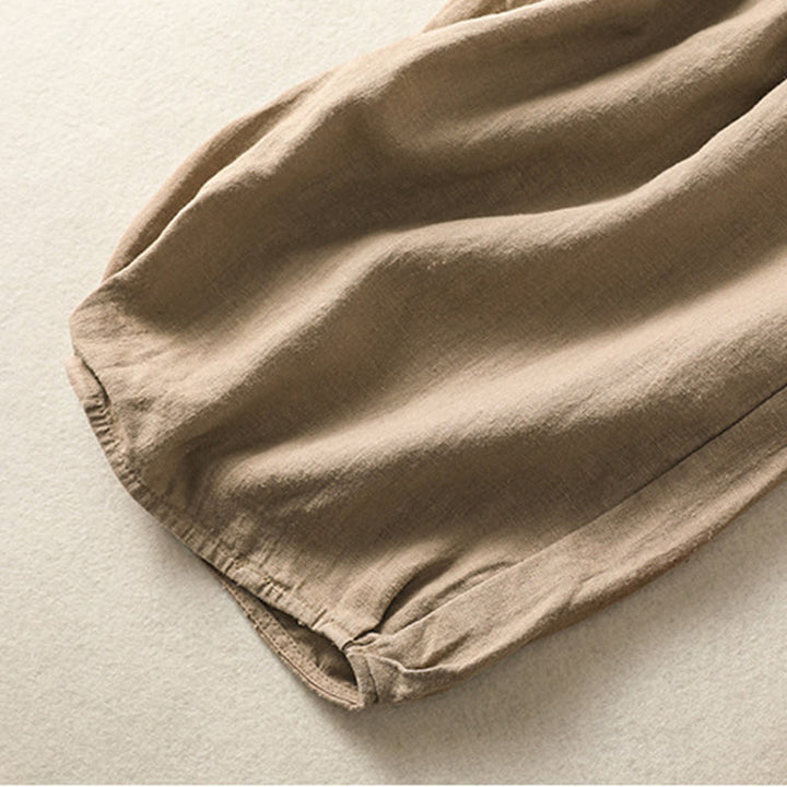 Pantalon sarouel décontracté en coton et lin avec broderie Buddha Stones pour femme, longueur 7-8, avec poches - image 5