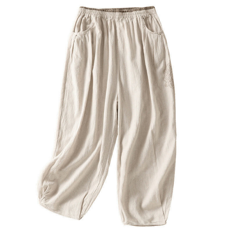 Pantalon sarouel décontracté en coton et lin avec broderie Buddha Stones pour femme, longueur 7-8, avec poches - image 15