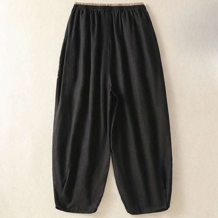 Pantalon sarouel décontracté en coton et lin avec broderie Buddha Stones pour femme, longueur 7-8, avec poches - image 30