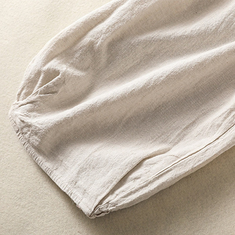 Pantalon sarouel décontracté en coton et lin avec broderie Buddha Stones pour femme, longueur 7-8, avec poches - image 12