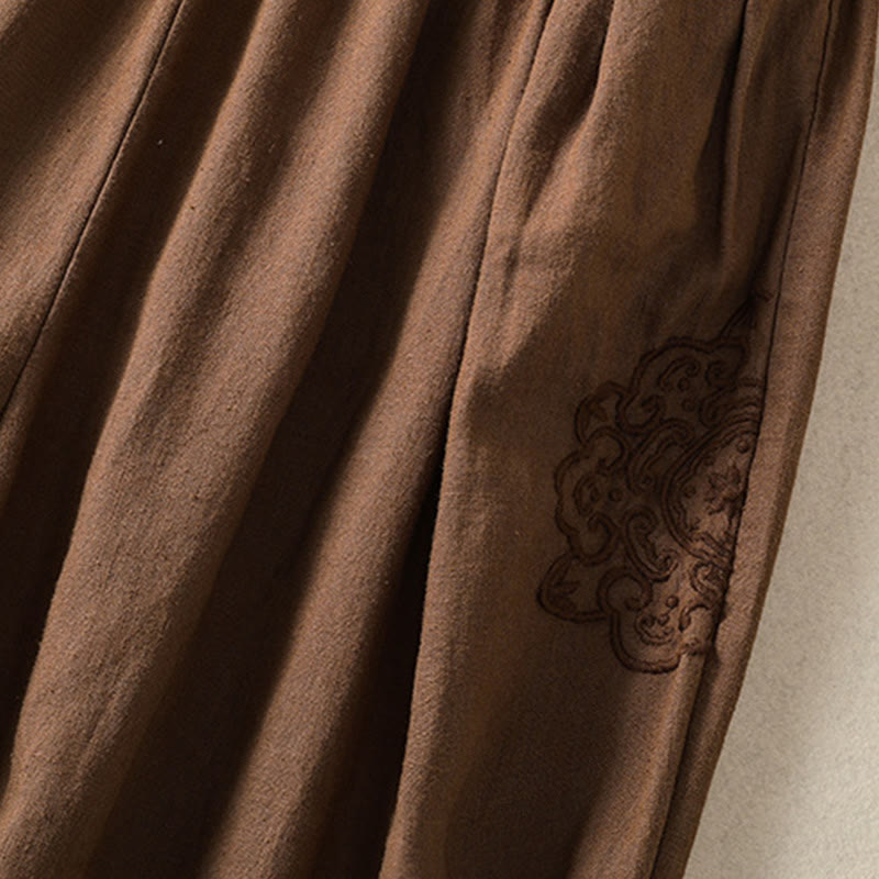 Pantalon sarouel décontracté en coton et lin avec broderie Buddha Stones pour femme, longueur 7-8, avec poches - image 27