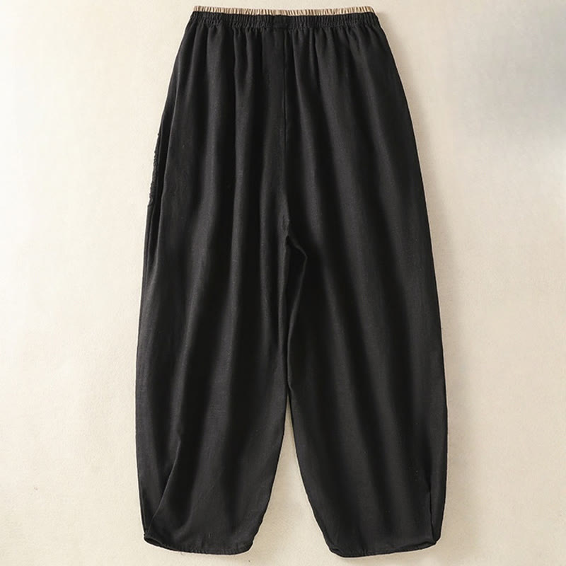 Pantalon sarouel décontracté en coton et lin avec broderie Buddha Stones pour femme, longueur 7-8, avec poches - image 30