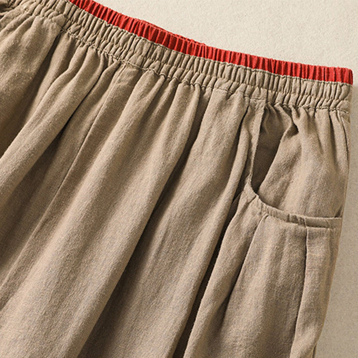 Pantalon sarouel décontracté en coton et lin avec broderie Buddha Stones pour femme, longueur 7-8, avec poches - image 3