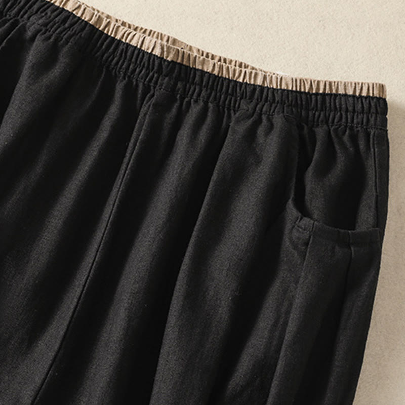 Pantalon sarouel décontracté en coton et lin avec broderie Buddha Stones pour femme, longueur 7-8, avec poches - image 32