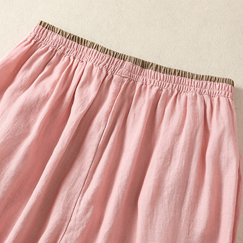 Pantalon sarouel décontracté en coton et lin avec broderie Buddha Stones pour femme, longueur 7-8, avec poches - image 20