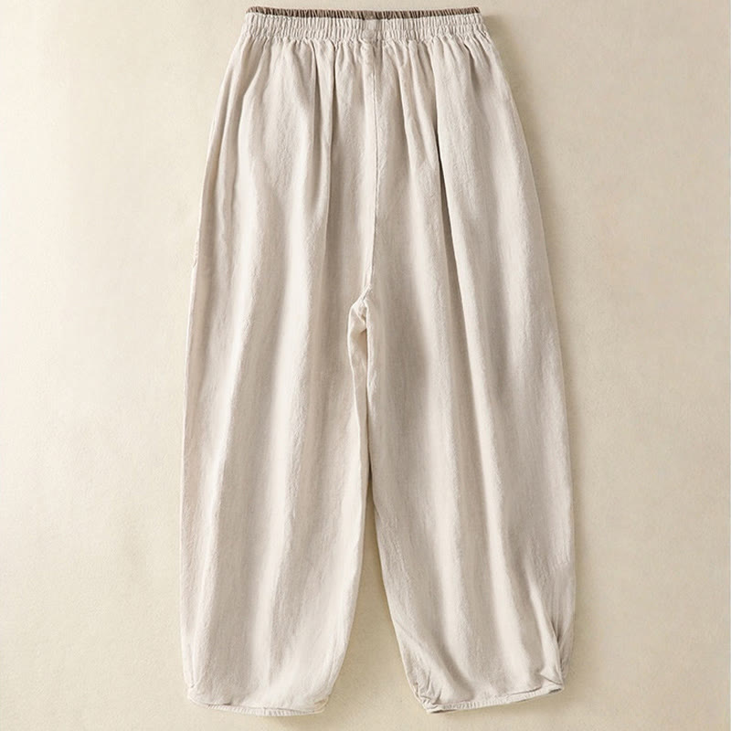 Pantalon sarouel décontracté en coton et lin avec broderie Buddha Stones pour femme, longueur 7-8, avec poches - image 7
