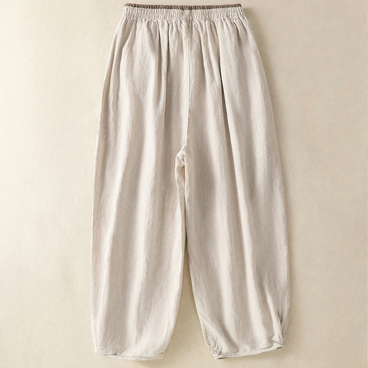 Pantalon sarouel décontracté en coton et lin avec broderie Buddha Stones pour femme, longueur 7-8, avec poches - image 7