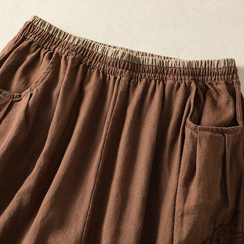 Pantalon sarouel décontracté en coton et lin avec broderie Buddha Stones pour femme, longueur 7-8, avec poches - image 26