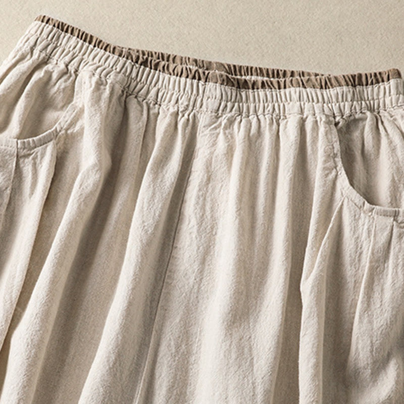 Pantalon sarouel décontracté en coton et lin avec broderie Buddha Stones pour femme, longueur 7-8, avec poches - image 8