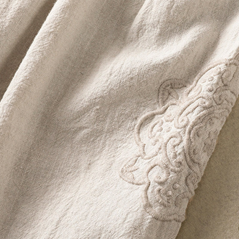 Pantalon sarouel décontracté en coton et lin avec broderie Buddha Stones pour femme, longueur 7-8, avec poches - image 11