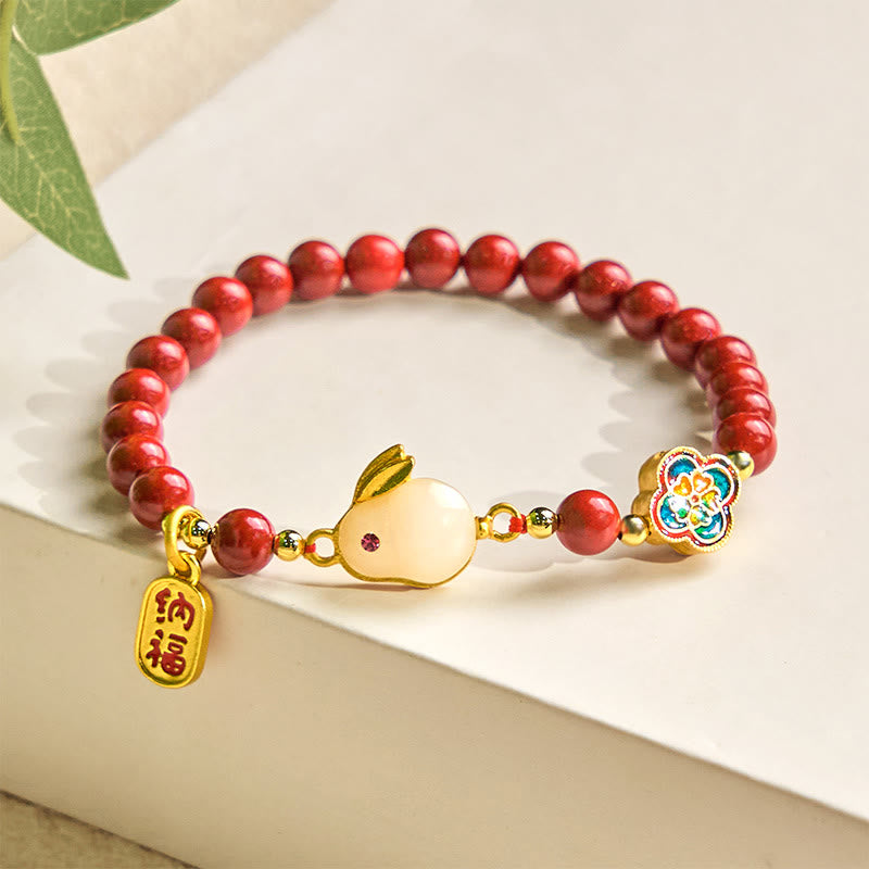 Bracelet calme en Buddha Stones et cinabre, lapin mignon, personnage de Bunny Fu